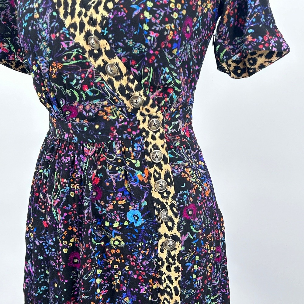 Anthropologie Maeve Morgan Wrap Derby Dress Womens Midi Floral Leopard Sz 0 XS - Picture 6 of 9